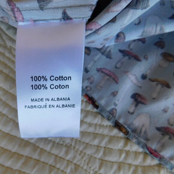 NWT Saks Fifth Ave novelty mushroom print slim fit SS button front dress shirt M - Picture 7 of 16